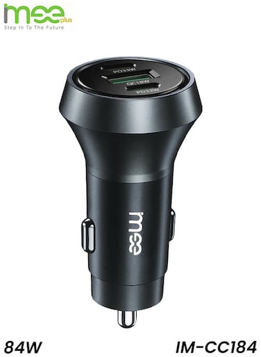 شاحن سيارة IMEE Plus IM-CC184 بقوة 84 واط مع منفذي USB-C بتقنية PD ومنفذ USB-A بتقنية QC3.0 للشحن السريع.