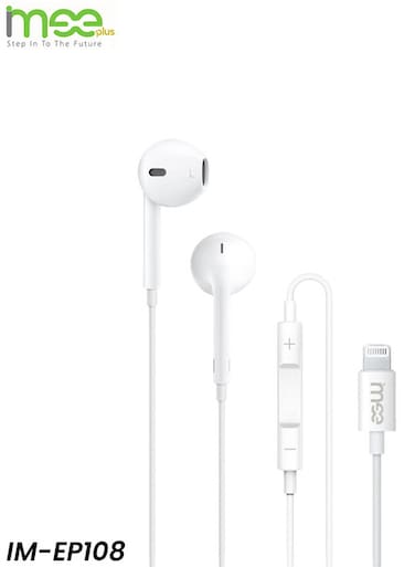 سماعات أذن سلكية IM-EP108 بمنفذ Lightning مع ميكروفون وتحكم في مستوى الصوت وصوت عالي الدقة لأجهزة iPhone و iPad.