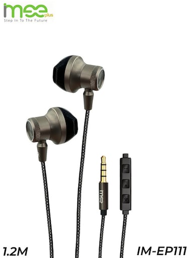 سماعات أذن ستيريو سلكية من IMEE Plus طراز IM-EP111 بموصل 3.5 ملم مع ميكروفون وتحكم في مستوى الصوت وسماعات أذن معدنية.
