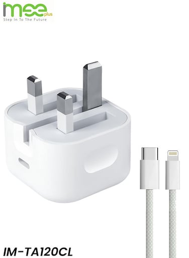 شاحن سريع IMEE PLUS IM-TA120CL بقدرة 20 واط بمنفذ USB-C واحد ومزود بتقنية توصيل الطاقة (PD) وحماية متعددة للسلامة.