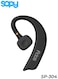 سماعة أذن لاسلكية بتقنية البلوتوث من نوع SOPY SP-304، بتصميم أحادي الأذن مع إمكانية الدوران بزاوية 180 درجة وميزة إجراء مكالمات عالية الدقة.