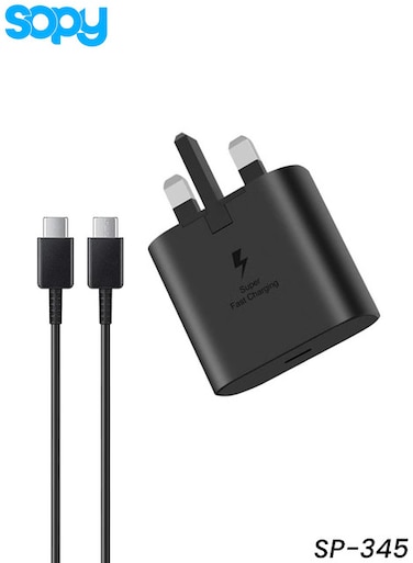 مجموعة شاحن سريع SOPY SP-345 بقدرة 45 واط بمنفذ USB-C PD مع كابل من النوع C إلى النوع C للهواتف والأجهزة اللوحية وأجهزة الكمبيوتر المحمولة.