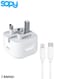 محول طاقة Sopy بقدرة 20 واط بمنفذ USB-C مع كابل USB-C إلى Lightning بطول 1 متر، قابس بريطاني.