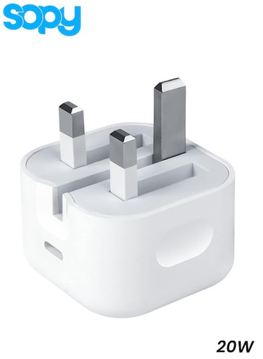 محول طاقة Sopy USB-C بقدرة 20 واط، مزود بقابس بريطاني، شاحن حائط سريع الشحن مع حماية ذكية للأمان.