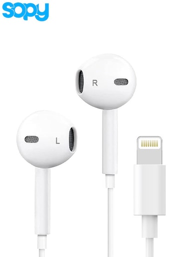 سماعات أذن SOPY بموصل Lightning، معتمدة من MFI، مزودة بميكروفون عالي الدقة، متينة ومريحة، تناسب جميع الأحجام