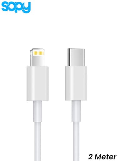 كابل Sopy USB-C إلى Lightning بطول 2 متر، معتمد من MFi، شحن سريع ومتين لأجهزة iPhone و iPad المزودة بمنفذ USB-C.