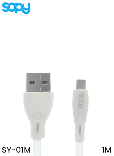 كابل Sopy SY-01M من نوع USB-A إلى Micro USB، يدعم الشحن السريع بقدرة 6 أمبير، بطول 100 سم، مصنوع من السيليكون المتين لنقل البيانات.