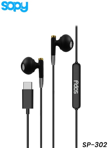سماعات أذن ستيريو سلكية من نوع Type-C من سوبي SP-302 مع ميكروفون، ووحدة تحكم مدمجة، وكابل بطول 1.2 متر للهواتف الذكية.