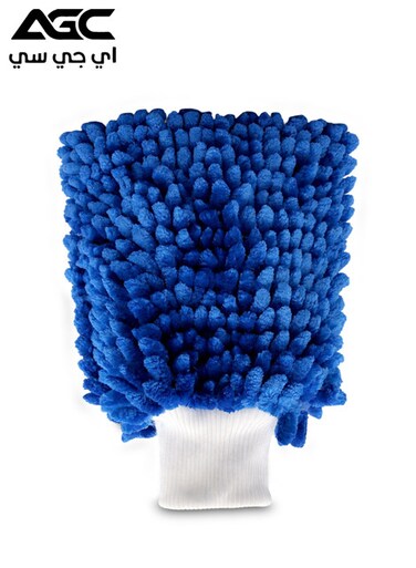 قفاز غسيل سيارات من الشنيل المايكروفايبر، ذو وجهين، مقاوم للخدش، مزود بسوار مطاطي، أزرق