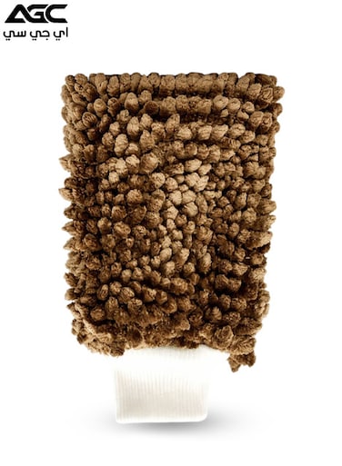 قفاز غسيل سيارات من الشنيل المايكروفايبر، ذو وجهين، مقاوم للخدش، مزود بسوار مطاطي، بني