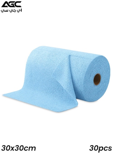 لفة مناشف تنظيف من الألياف الدقيقة، 30×30 سم، 30 قطعة، قابلة لإعادة الاستخدام، خالية من الوبر، فائقة الامتصاص، لون أزرق