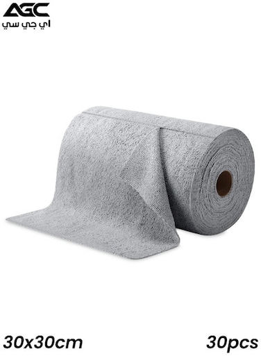 لفة مناشف تنظيف من الألياف الدقيقة، 30×30 سم، 30 قطعة، قابلة لإعادة الاستخدام، خالية من الوبر، فائقة الامتصاص، لون رمادي
