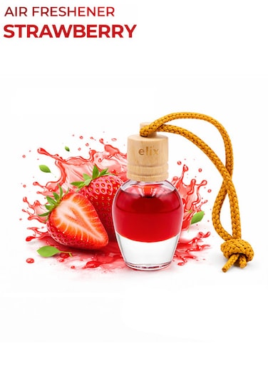 معطر جو للسيارة من إليكس برائحة الفراولة، زجاجة بغطاء خشبي، يدوم طويلاً، مانع للانسكاب، رائحة منعشة