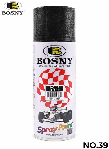 بخاخ طلاء أسود من بوسني رقم 39، سريع الجفاف، بلمسة نهائية لامعة، مناسب للخشب والمعادن والسيارات والمنازل والداخل والخارج، متين