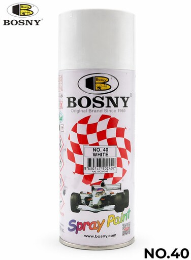 بخاخ طلاء أبيض من بوسني رقم 40، سريع الجفاف، بلمسة نهائية لامعة، مناسب للخشب والمعادن والسيارات والمنازل والداخل والخارج، متين