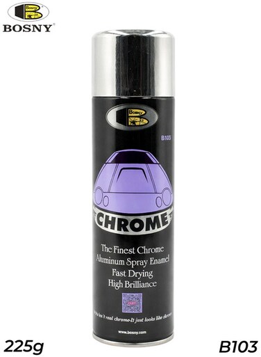 بخاخ طلاء كروم بوسني B103، 225 غرام، عالي اللمعان، سريع الجفاف، بلمسة نهائية من الألومنيوم، عبوة بخاخ احترافية