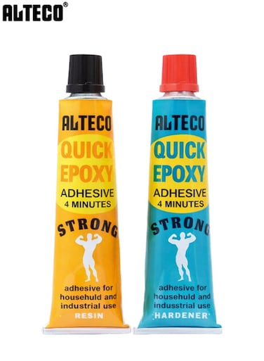 لاصق إيبوكسي سريع من Alteco - يجف في 4 دقائق - راتنج ومُصلِّب قوي لإصلاح المعادن - طقم متعدد الاستخدامات بجودة احترافية