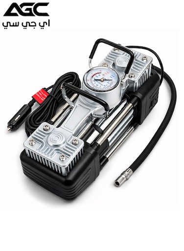 AGC ضاغط هواء محمول بجهد 12 فولت - أداة نفخ الإطارات - طقم مضخة سيارة مزدوجة الأسطوانات شديدة التحمل (150 PSI)