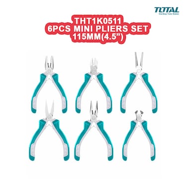 TOTAL THT1K0511 6PCS Mini Pliers Set 115mm Precision Tool Kit Long Nose Cutter Combo Set
