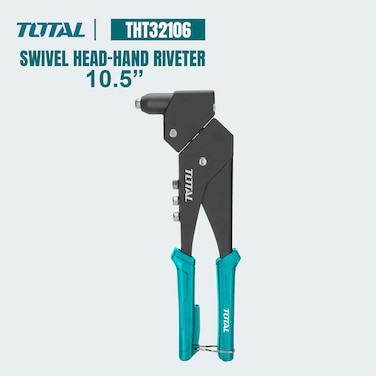 TOTAL THT32106 10.5 Inch Swivel Head Hand Riveter Heavy Duty Multi Size Metal Tool Aluminium Body