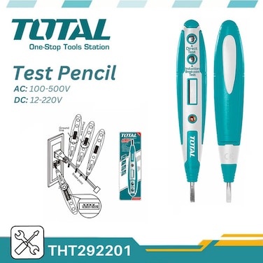TOTAL THT292201 Digital Voltage Test Pencil AC 100-500V DC 12-220V Non-Contact Detector