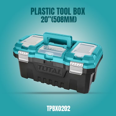 TOTAL TPBX0202 20 Inch Plastic Tool Box Storage Case with Metal Buckle and Organizer Tray