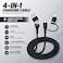 كابل شحن DENX DX039 "4 في 1" مضفر بالنايلون - USB-A / Type-C / Lightning - شحن سريع - بطول 1 متر - تصميم متين