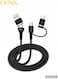 كابل شحن DENX DX039 "4 في 1" مضفر بالنايلون - USB-A / Type-C / Lightning - شحن سريع - بطول 1 متر - تصميم متين
