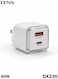 شاحن حائطي DENX DX230 ثنائي المنافذ (40 واط) - منفذ USB-C بتقنية PD20W ومنفذ USB-A بتقنية QC18W - تصميم مدمج وآمن - قابس ثلاثي (UK) - لون أبيض - شحن سريع