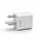 شاحن DENX DX234 سريع بقوة 45 واط، ثنائي المنافذ (USB-C PD وQC3.0)، بقابس بريطاني، محول شحن مدمج وآمن.