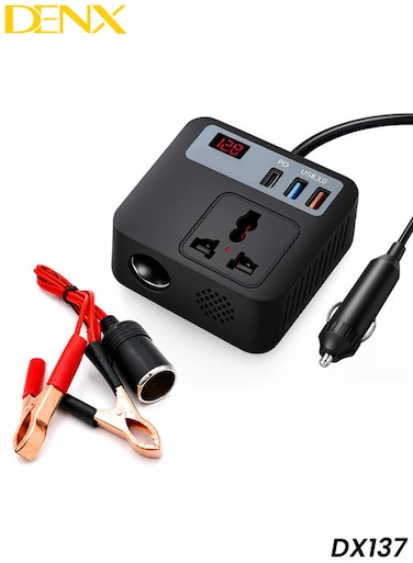 DENX DX137 100W Car Power Inverter, 12V/24V to AC, USB-C PD, Dual USB, Compact Charger Fast Safe Use