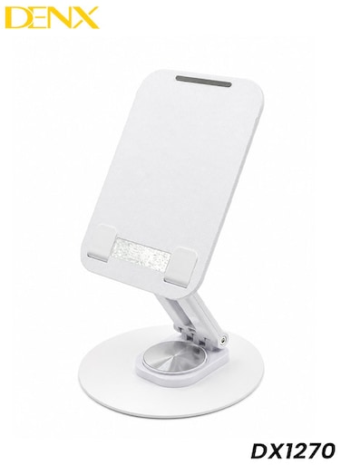 DENX DX1270 حامل هاتف محمول قابل للتعديل، حامل مكتبي قابل للطي للهواتف والأجهزة اللوحية - أبيض