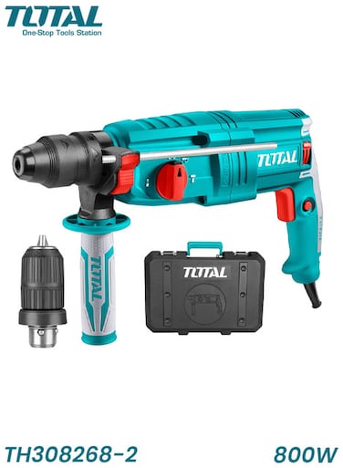 TOTAL TH308268-2 800W Rotary Hammer Drill SDS Plus 2.5J 26mm Concrete with Carry Case