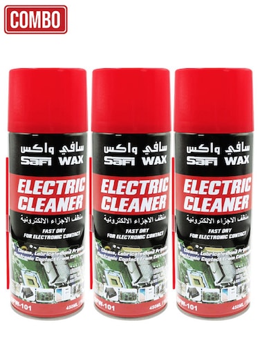 مجموعة Safi Wax (3 قطع) - منظف كهربائي SFW-101 سعة 450 مل - بخاخ منظف نقاط التلامس سريع الجفاف للاستخدام مع الأجهزة الإلكترونية