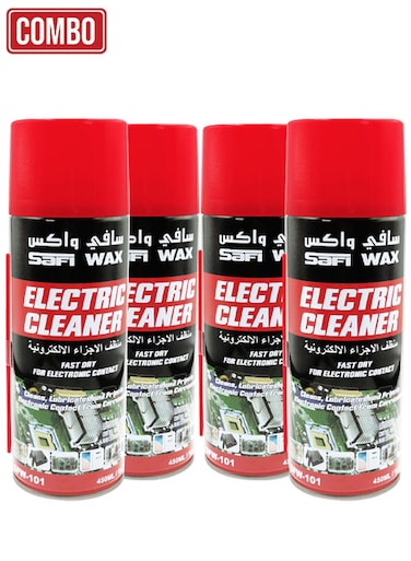مجموعة Safi Wax (4 قطع) - منظف كهربائي SFW-101 سعة 450 مل - بخاخ منظف نقاط التلامس سريع الجفاف للاستخدام مع الأجهزة الإلكترونية
