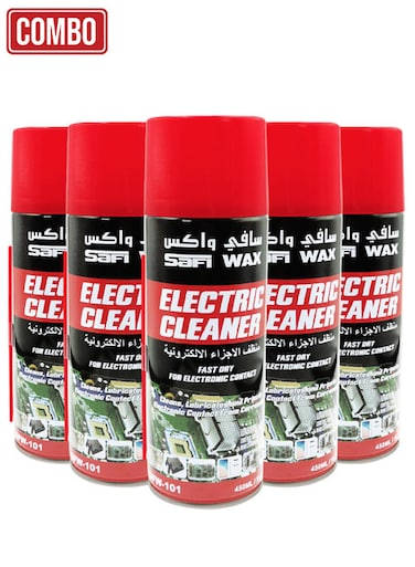 مجموعة Safi Wax (5 قطع) - منظف كهربائي SFW-101 سعة 450 مل - بخاخ منظف نقاط التلامس سريع الجفاف للاستخدام مع الأجهزة الإلكترونية