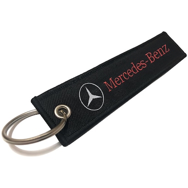 Mercedes-Benz Fabric Keychain Tag with Embroidered Logo, Metal Key Ring, Durable Automotive Accessory