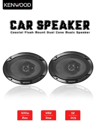 زوج مكبرات صوت للسيارة Kenwood KFC-S6966 (مقاس 6×9 بوصة، ثلاثية الاتجاهات/Coaxial)، قدرة قصوى 400 واط وقدرة مستمرة (RMS) 45 واط، لون أسود، للتركيب المدمج.