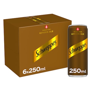 SCHWEPPES GingerAle , Premium Sparkling Carbonated Drink , Can 250ml , Pack of 6