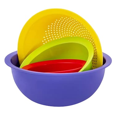 Grandi Home - Mix Set Of 3 Bowls, Rainbow Strainer Multi-Color