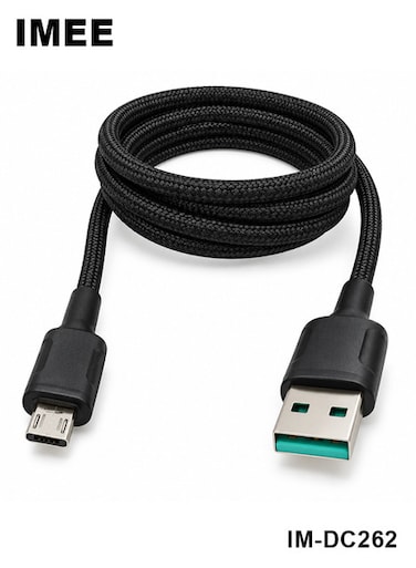 كابل IMEE IM-DC262 من نوع USB-A إلى Micro USB، بطول 1.2 متر، مغطى بجديلة من النايلون، يدعم الشحن السريع بقوة 3 أمبير، ونقل البيانات بسرعة 480 ميجابت في الثانية
