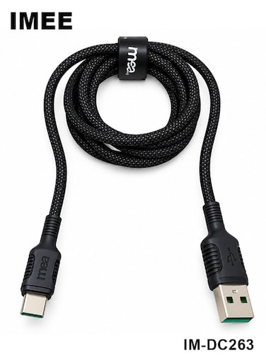 كابل شحن سريع ونقل بيانات IMEE IM-DC263 من USB-A إلى Type-C، بطول 1.2 متر، تيار 3 أمبير، مغلف بطبقة من النايلون المضفر، سرعة نقل بيانات 480 ميجابت في الثانية، لون أسود