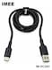 كابل شحن سريع ونقل بيانات IMEE IM-DC263 من USB-A إلى Type-C، بطول 1.2 متر، تيار 3 أمبير، مغلف بطبقة من النايلون المضفر، سرعة نقل بيانات 480 ميجابت في الثانية، لون أسود
