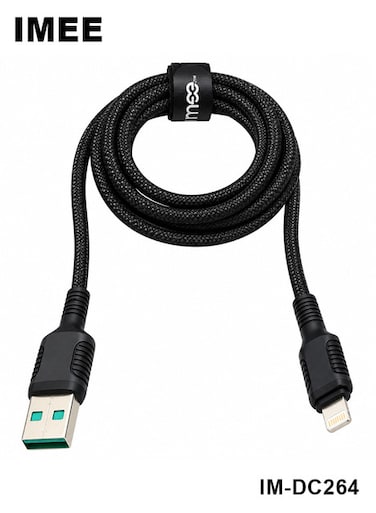 كابل شحن IMEE IM-DC264 من نوع USB-A إلى Lightning، بطول 1.2 متر، مغطى بجديلة من النايلون، يدعم الشحن السريع بقوة 3 أمبير ومزامنة البيانات