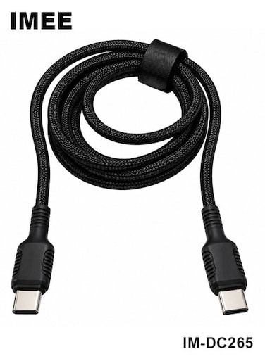 كابل IMEE IM-DC265 من نوع USB-C إلى USB-C، يدعم الشحن السريع بقدرة 60 واط، بطول 1.2 متر، مغطى بطبقة من النايلون المضفر، ويدعم نقل البيانات بسرعة 480 ميجابت في الثانية
