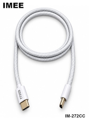 كابل IMEE IM-272CC من نوع USB-C إلى USB-C، يدعم الشحن السريع بتقنية PD بقدرة 60 واط، بطول متر واحد، مغطى بجديلة من النايلون، مخصص لنقل البيانات والشحن، باللون الأبيض