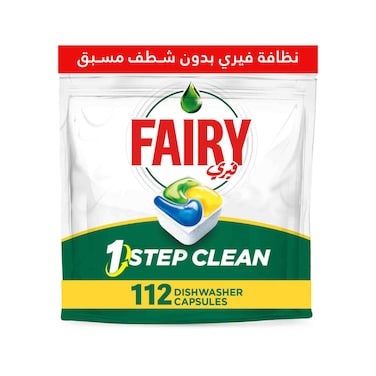 Fairy 1 Step Clean Automatic Dishwasher Tablets With Alternative Power to Bleach, Lemon Scent, 112 Tablets