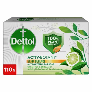 Dettol Activ-Botany Bar Soap, Green Tea &amp; Bergamot Scent, 110g