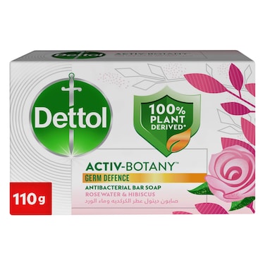 Dettol Activ-Botany Bar Soap, Rosewater &amp; Hibiscus Scent, 110g