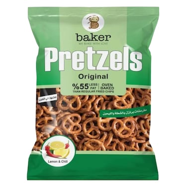 باكر مقرمشات بريتزل بنكهة الليمون والفلفل الحار، 20 جرام